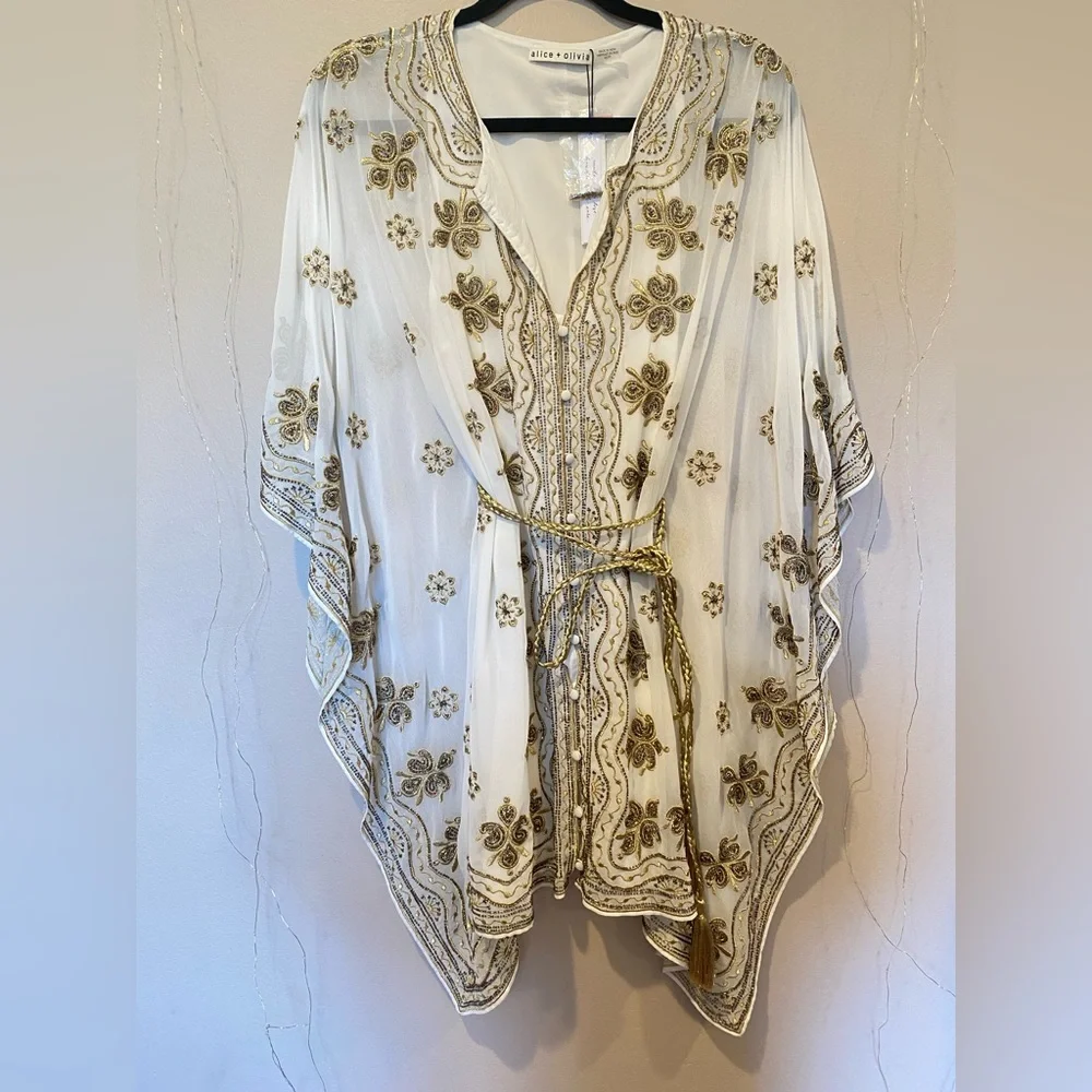 NWT $895 Alice and Olivia Marva Embellished Braid Belt Mini Kaftan - Picture 6 of 11